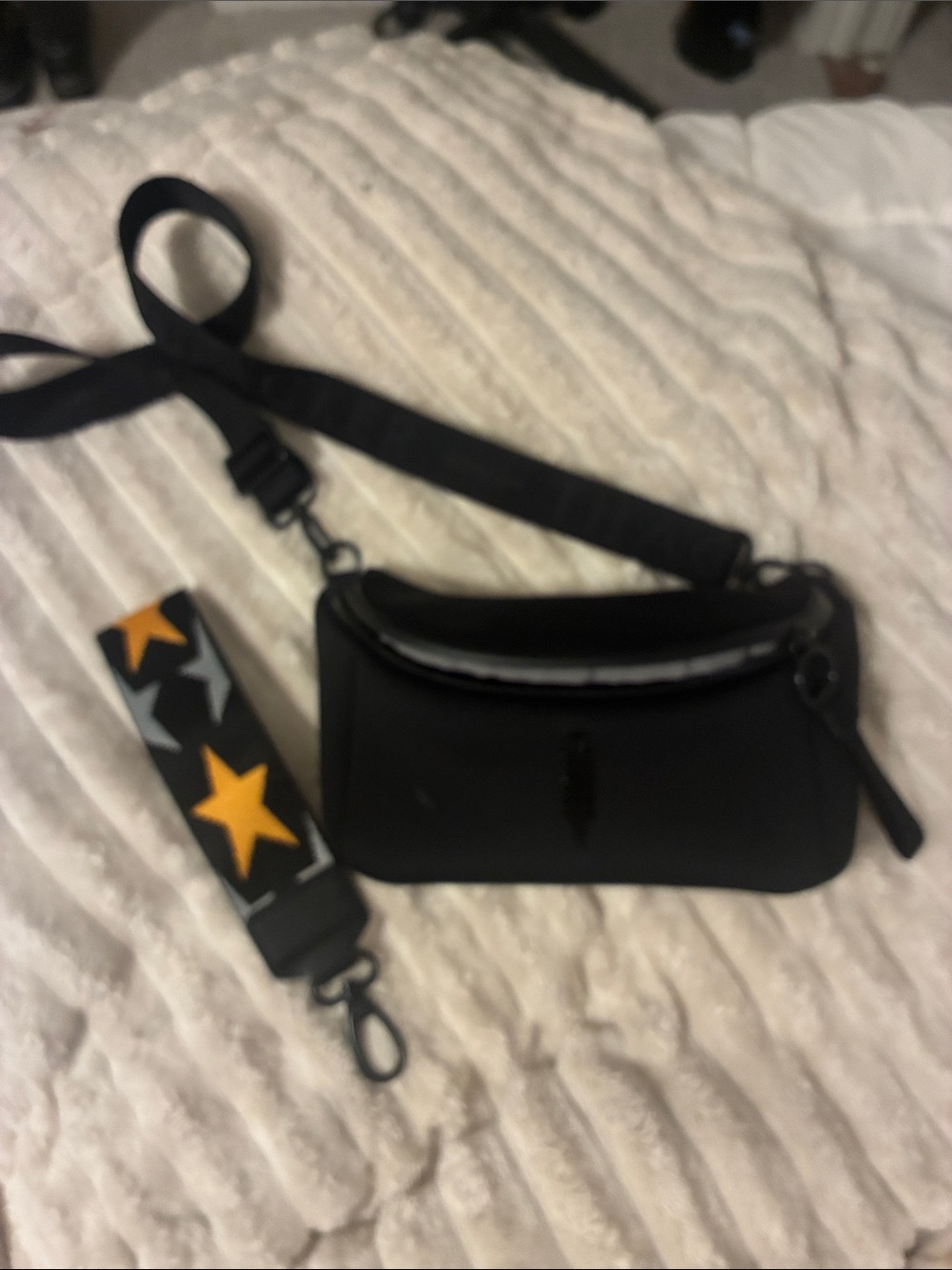 Black Women's Crossbody Bag with Star-Accent Detachable Strap
